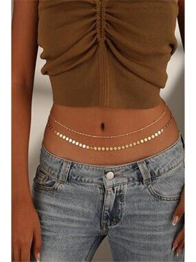 Waist Beads for Women, 14k Gold Plated Waist Chain Cute Body Chain Gold